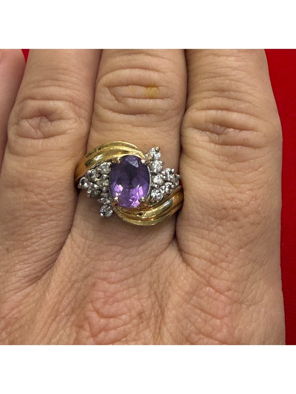 Amethyst & sterling silver vermeil ring size 8 vintage 90s